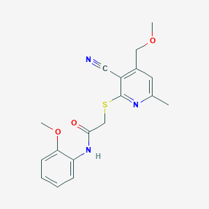 molecular formula C18H19N3O3S B11654141 2-{[3-cyano-4-(methoxymethyl)-6-methylpyridin-2-yl]sulfanyl}-N-(2-methoxyphenyl)acetamide 