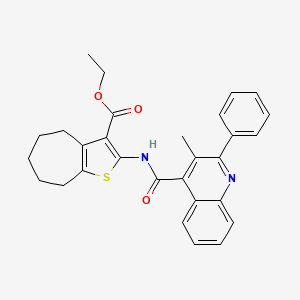 molecular formula C29H28N2O3S B11654206 ethyl 2-{[(3-methyl-2-phenylquinolin-4-yl)carbonyl]amino}-5,6,7,8-tetrahydro-4H-cyclohepta[b]thiophene-3-carboxylate 