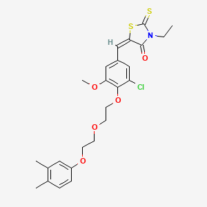 molecular formula C25H28ClNO5S2 B11654308 (5E)-5-[(3-Chloro-4-{2-[2-(3,4-dimethylphenoxy)ethoxy]ethoxy}-5-methoxyphenyl)methylidene]-3-ethyl-2-sulfanylidene-1,3-thiazolidin-4-one 