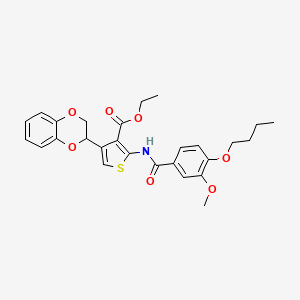 molecular formula C27H29NO7S B11654382 Ethyl 2-{[(4-butoxy-3-methoxyphenyl)carbonyl]amino}-4-(2,3-dihydro-1,4-benzodioxin-2-yl)thiophene-3-carboxylate 