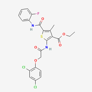 molecular formula C23H19Cl2FN2O5S B11654446 Ethyl 2-{[(2,4-dichlorophenoxy)acetyl]amino}-5-[(2-fluorophenyl)carbamoyl]-4-methylthiophene-3-carboxylate 