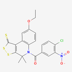molecular formula C21H17ClN2O4S3 B11654477 (4-chloro-3-nitrophenyl)(8-ethoxy-4,4-dimethyl-1-thioxo-1,4-dihydro-5H-[1,2]dithiolo[3,4-c]quinolin-5-yl)methanone 