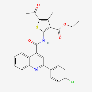 molecular formula C26H21ClN2O4S B11654579 Ethyl 5-acetyl-2-({[2-(4-chlorophenyl)quinolin-4-yl]carbonyl}amino)-4-methylthiophene-3-carboxylate 
