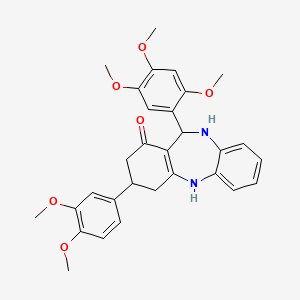 molecular formula C30H32N2O6 B11654650 9-(3,4-Dimethoxyphenyl)-6-(2,4,5-trimethoxyphenyl)-5,6,8,9,10,11-hexahydrobenzo[b][1,4]benzodiazepin-7-one 