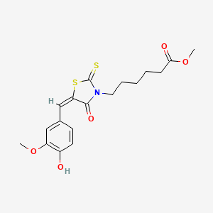 molecular formula C18H21NO5S2 B11654687 methyl 6-[(5E)-5-(4-hydroxy-3-methoxybenzylidene)-4-oxo-2-thioxo-1,3-thiazolidin-3-yl]hexanoate 