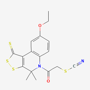molecular formula C17H16N2O2S4 B11655069 2-(8-ethoxy-4,4-dimethyl-1-thioxo-1,4-dihydro-5H-[1,2]dithiolo[3,4-c]quinolin-5-yl)-2-oxoethyl thiocyanate 