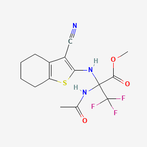 molecular formula C15H16F3N3O3S B11655182 Methyl 2-[(3-cyano-4,5,6,7-tetrahydro-1-benzothiophen-2-YL)amino]-2-acetamido-3,3,3-trifluoropropanoate 