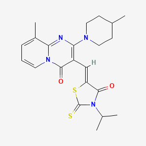 molecular formula C22H26N4O2S2 B11655197 3-[(Z)-(3-Isopropyl-4-oxo-2-thioxo-1,3-thiazolidin-5-ylidene)methyl]-9-methyl-2-(4-methyl-1-piperidinyl)-4H-pyrido[1,2-A]pyrimidin-4-one 