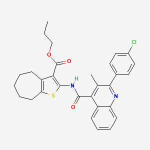molecular formula C30H29ClN2O3S B11655282 propyl 2-({[2-(4-chlorophenyl)-3-methylquinolin-4-yl]carbonyl}amino)-5,6,7,8-tetrahydro-4H-cyclohepta[b]thiophene-3-carboxylate 