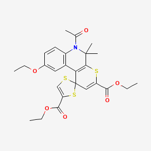 molecular formula C26H29NO6S3 B11655299 Diethyl 6'-acetyl-9'-ethoxy-5',5'-dimethyl-5',6'-dihydrospiro[1,3-dithiole-2,1'-thiopyrano[2,3-c]quinoline]-3',4-dicarboxylate 