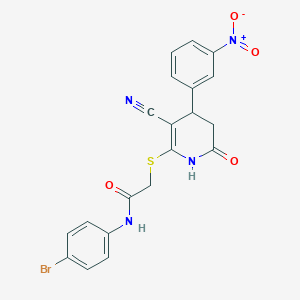 molecular formula C20H15BrN4O4S B11655445 N-(4-bromophenyl)-2-{[3-cyano-4-(3-nitrophenyl)-6-oxo-1,4,5,6-tetrahydropyridin-2-yl]sulfanyl}acetamide 