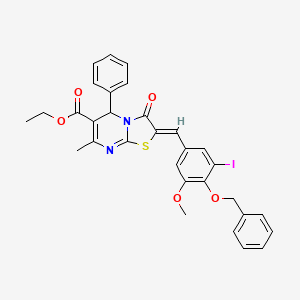 molecular formula C31H27IN2O5S B11655513 ethyl (2Z)-2-[4-(benzyloxy)-3-iodo-5-methoxybenzylidene]-7-methyl-3-oxo-5-phenyl-2,3-dihydro-5H-[1,3]thiazolo[3,2-a]pyrimidine-6-carboxylate 