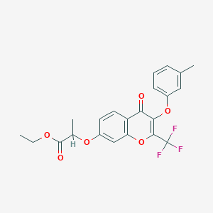 molecular formula C22H19F3O6 B11655631 ethyl 2-{[3-(3-methylphenoxy)-4-oxo-2-(trifluoromethyl)-4H-chromen-7-yl]oxy}propanoate 