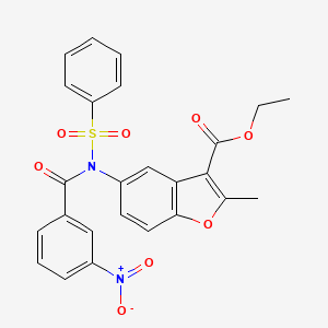 molecular formula C25H20N2O8S B11655808 Ethyl 2-methyl-5-{[(3-nitrophenyl)carbonyl](phenylsulfonyl)amino}-1-benzofuran-3-carboxylate 