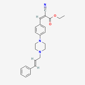 molecular formula C25H27N3O2 B11655850 (Z)-2-Cyano-3-{4-[4-((E)-3-phenyl-allyl)-piperazin-1-yl]-phenyl}-acrylic acid ethyl ester 