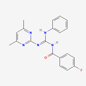 molecular formula C20H18FN5O B11655917 N-[(Z)-[(4,6-dimethylpyrimidin-2-yl)amino](phenylamino)methylidene]-4-fluorobenzamide 