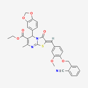 molecular formula C33H27N3O7S B11655988 ethyl (2Z)-5-(1,3-benzodioxol-5-yl)-2-{4-[(2-cyanobenzyl)oxy]-3-methoxybenzylidene}-7-methyl-3-oxo-2,3-dihydro-5H-[1,3]thiazolo[3,2-a]pyrimidine-6-carboxylate 