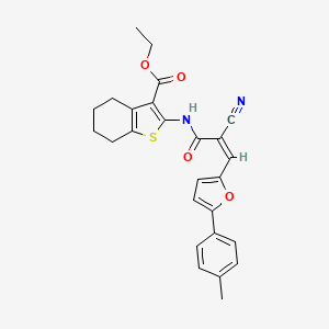 molecular formula C26H24N2O4S B11656057 ethyl 2-({(2Z)-2-cyano-3-[5-(4-methylphenyl)furan-2-yl]prop-2-enoyl}amino)-4,5,6,7-tetrahydro-1-benzothiophene-3-carboxylate 
