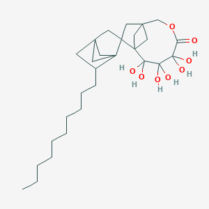 molecular formula C28H44O8 B116561 6'-Decyl-5,5,6,6,7,7-hexahydroxyspiro[3-oxatricyclo[6.2.1.11,8]dodecane-9,2'-tricyclo[2.2.1.11,4]octane]-4-one CAS No. 151030-83-0