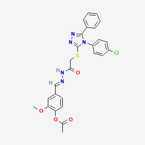 molecular formula C26H22ClN5O4S B11656220 4-{(E)-[({[4-(4-Chlorophenyl)-5-phenyl-4H-1,2,4-triazol-3-YL]sulfanyl}acetyl)hydrazono]methyl}-2-methoxyphenyl acetate 