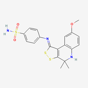 molecular formula C19H19N3O3S3 B11656224 4-{[(1Z)-8-methoxy-4,4-dimethyl-4,5-dihydro-1H-[1,2]dithiolo[3,4-c]quinolin-1-ylidene]amino}benzenesulfonamide 
