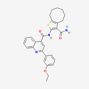 molecular formula C29H29N3O3S B11656317 N-(3-carbamoyl-4,5,6,7,8,9-hexahydrocycloocta[b]thiophen-2-yl)-2-(3-ethoxyphenyl)quinoline-4-carboxamide 