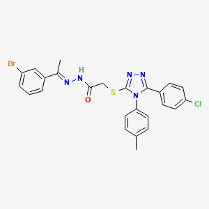 molecular formula C25H21BrClN5OS B11656425 N'-[(1E)-1-(3-bromophenyl)ethylidene]-2-{[5-(4-chlorophenyl)-4-(4-methylphenyl)-4H-1,2,4-triazol-3-yl]sulfanyl}acetohydrazide 
