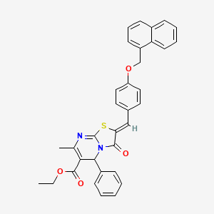 molecular formula C34H28N2O4S B11656538 ethyl (2Z)-7-methyl-2-[4-(naphthalen-1-ylmethoxy)benzylidene]-3-oxo-5-phenyl-2,3-dihydro-5H-[1,3]thiazolo[3,2-a]pyrimidine-6-carboxylate 