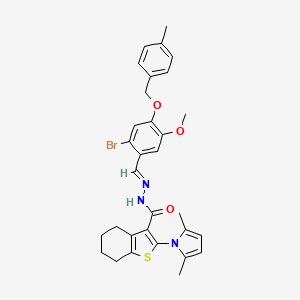 molecular formula C31H32BrN3O3S B11656550 N'-[(E)-{2-bromo-5-methoxy-4-[(4-methylbenzyl)oxy]phenyl}methylidene]-2-(2,5-dimethyl-1H-pyrrol-1-yl)-4,5,6,7-tetrahydro-1-benzothiophene-3-carbohydrazide 