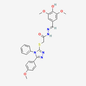molecular formula C26H25N5O5S B11656551 N'-[(E)-(4-hydroxy-3,5-dimethoxyphenyl)methylidene]-2-{[5-(4-methoxyphenyl)-4-phenyl-4H-1,2,4-triazol-3-yl]sulfanyl}acetohydrazide 
