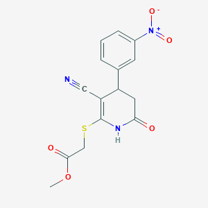 molecular formula C15H13N3O5S B11656556 Methyl {[3-cyano-6-hydroxy-4-(3-nitrophenyl)-4,5-dihydropyridin-2-yl]sulfanyl}acetate 