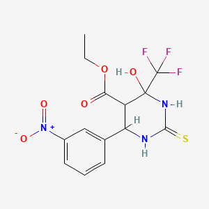 molecular formula C14H14F3N3O5S B11656628 Ethyl 4-hydroxy-6-(3-nitrophenyl)-2-sulfanylidene-4-(trifluoromethyl)-1,3-diazinane-5-carboxylate 