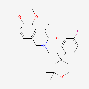 molecular formula C27H36FNO4 B11656704 N-[(3,4-Dimethoxyphenyl)methyl]-N-{2-[4-(4-fluorophenyl)-2,2-dimethyloxan-4-YL]ethyl}propanamide 