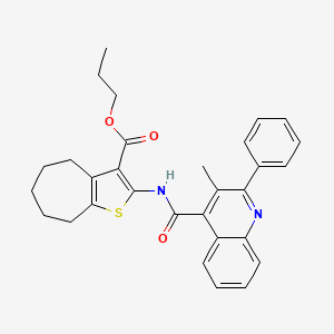 molecular formula C30H30N2O3S B11656764 propyl 2-{[(3-methyl-2-phenylquinolin-4-yl)carbonyl]amino}-5,6,7,8-tetrahydro-4H-cyclohepta[b]thiophene-3-carboxylate 