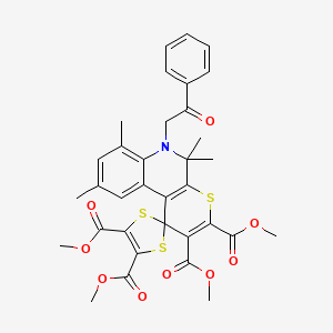 molecular formula C34H33NO9S3 B11656820 Tetramethyl 5',5',7',9'-tetramethyl-6'-(2-oxo-2-phenylethyl)-5',6'-dihydrospiro[1,3-dithiole-2,1'-thiopyrano[2,3-c]quinoline]-2',3',4,5-tetracarboxylate 