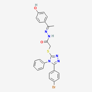 molecular formula C24H20BrN5O2S B11656836 2-{[5-(4-bromophenyl)-4-phenyl-4H-1,2,4-triazol-3-yl]sulfanyl}-N'-[(1E)-1-(4-hydroxyphenyl)ethylidene]acetohydrazide 