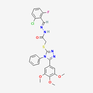 molecular formula C26H23ClFN5O4S B11656978 N'-[(E)-(2-chloro-6-fluorophenyl)methylidene]-2-{[4-phenyl-5-(3,4,5-trimethoxyphenyl)-4H-1,2,4-triazol-3-yl]sulfanyl}acetohydrazide 