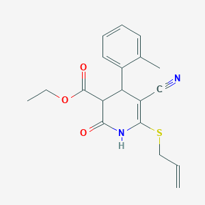 molecular formula C19H20N2O3S B11657022 Ethyl 5-cyano-4-(2-methylphenyl)-2-oxo-6-(prop-2-en-1-ylsulfanyl)-1,2,3,4-tetrahydropyridine-3-carboxylate 