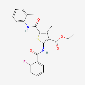 molecular formula C23H21FN2O4S B11657060 Ethyl 2-{[(2-fluorophenyl)carbonyl]amino}-4-methyl-5-[(2-methylphenyl)carbamoyl]thiophene-3-carboxylate 