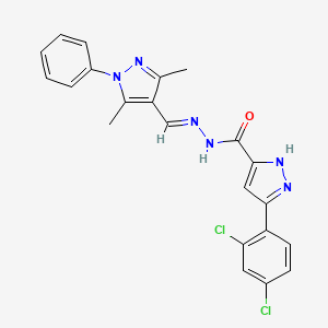 molecular formula C22H18Cl2N6O B11657091 3-(2,4-dichlorophenyl)-N'-[(E)-(3,5-dimethyl-1-phenyl-1H-pyrazol-4-yl)methylidene]-1H-pyrazole-5-carbohydrazide 