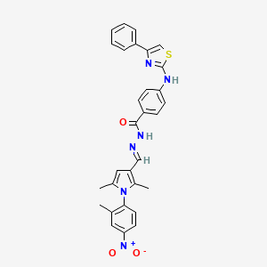 molecular formula C30H26N6O3S B11657130 N'-[(E)-[2,5-Dimethyl-1-(2-methyl-4-nitrophenyl)-1H-pyrrol-3-YL]methylidene]-4-[(4-phenyl-1,3-thiazol-2-YL)amino]benzohydrazide 