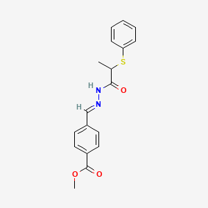 molecular formula C18H18N2O3S B11657143 methyl 4-[(E)-{2-[2-(phenylsulfanyl)propanoyl]hydrazinylidene}methyl]benzoate 