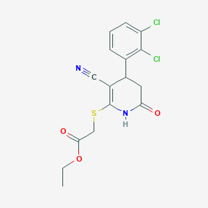 molecular formula C16H14Cl2N2O3S B11657150 Ethyl {[3-cyano-4-(2,3-dichlorophenyl)-6-oxo-1,4,5,6-tetrahydropyridin-2-yl]sulfanyl}acetate 