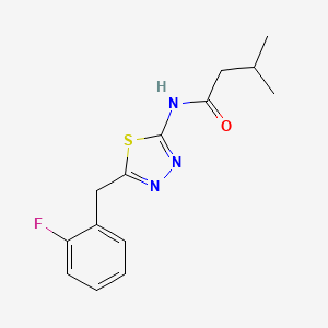 molecular formula C14H16FN3OS B11657226 N-{5-[(2-Fluorophenyl)methyl]-1,3,4-thiadiazol-2-YL}-3-methylbutanamide 