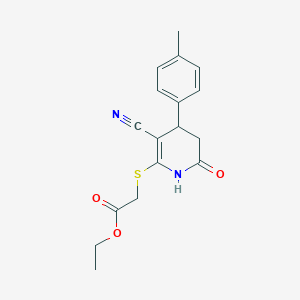 molecular formula C17H18N2O3S B11657322 Ethyl {[3-cyano-4-(4-methylphenyl)-6-oxo-1,4,5,6-tetrahydropyridin-2-yl]sulfanyl}acetate 