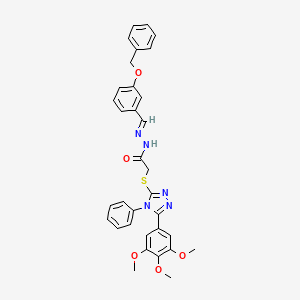 molecular formula C33H31N5O5S B11657341 N'-{(E)-[3-(benzyloxy)phenyl]methylidene}-2-{[4-phenyl-5-(3,4,5-trimethoxyphenyl)-4H-1,2,4-triazol-3-yl]sulfanyl}acetohydrazide 