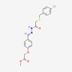 molecular formula C19H19ClN2O4S B11657359 methyl {4-[(E)-(2-{[(4-chlorobenzyl)sulfanyl]acetyl}hydrazinylidene)methyl]phenoxy}acetate 