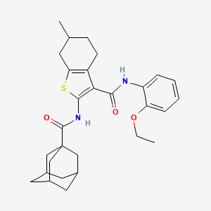 molecular formula C29H36N2O3S B11657390 N-(2-ethoxyphenyl)-6-methyl-2-[(tricyclo[3.3.1.1~3,7~]dec-1-ylcarbonyl)amino]-4,5,6,7-tetrahydro-1-benzothiophene-3-carboxamide 
