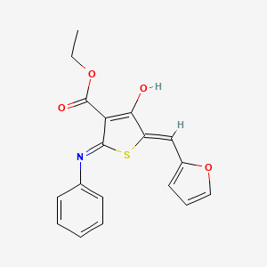 molecular formula C18H15NO4S B11657432 ethyl (5Z)-5-(furan-2-ylmethylidene)-4-oxo-2-(phenylamino)-4,5-dihydrothiophene-3-carboxylate 