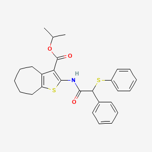 molecular formula C27H29NO3S2 B11658133 propan-2-yl 2-{[phenyl(phenylsulfanyl)acetyl]amino}-5,6,7,8-tetrahydro-4H-cyclohepta[b]thiophene-3-carboxylate 